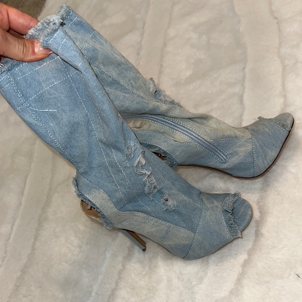 Stylish Denim Peep-Toe Stiletto Boots